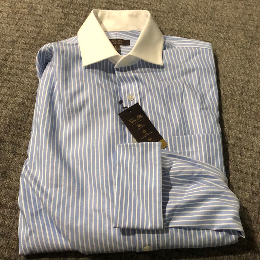 NWT Blue Striped Dress Shirt with French Cuffs